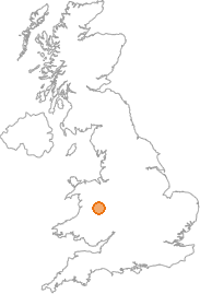 map showing location of Abermule, Powys