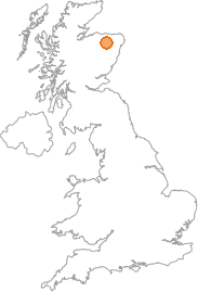 map showing location of Aldunie, Moray