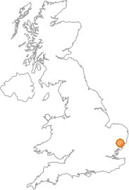 map showing location of Barking, Suffolk