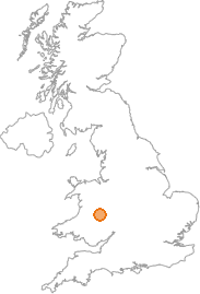 map showing location of Beguildy, Powys
