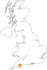 map showing location of Bovey Tracey, Devon