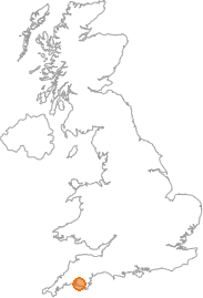 map showing location of Cadover Bridge, Devon