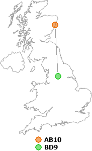 map showing distance between AB10 and BD9