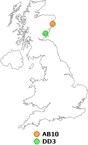 map showing distance between AB10 and DD3