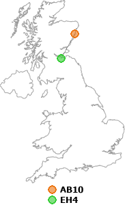 map showing distance between AB10 and EH4