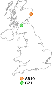 map showing distance between AB10 and G71