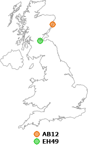 map showing distance between AB12 and EH49