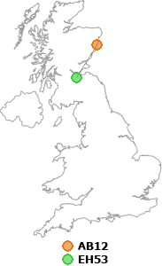 map showing distance between AB12 and EH53