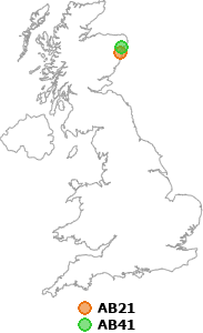 map showing distance between AB21 and AB41