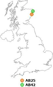 map showing distance between AB25 and AB42