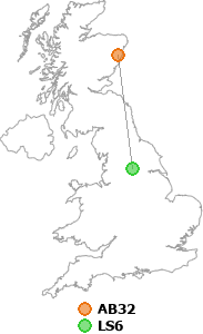 map showing distance between AB32 and LS6