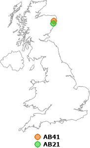 map showing distance between AB41 and AB21