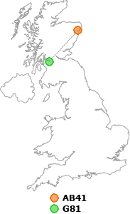 map showing distance between AB41 and G81