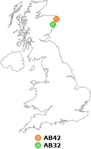map showing distance between AB42 and AB32