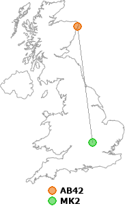 map showing distance between AB42 and MK2