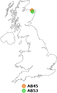 map showing distance between AB45 and AB53