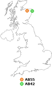 map showing distance between AB55 and AB42