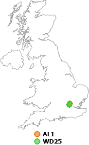 map showing distance between AL1 and WD25
