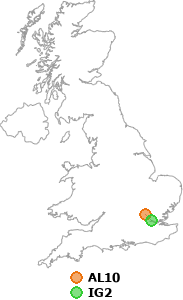 map showing distance between AL10 and IG2