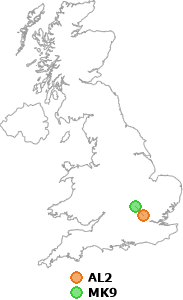 map showing distance between AL2 and MK9