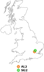 map showing distance between AL2 and SG2