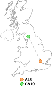 map showing distance between AL3 and CA10
