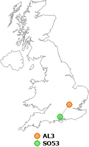 map showing distance between AL3 and SO53