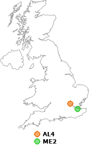 map showing distance between AL4 and ME2