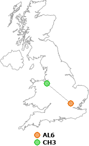 map showing distance between AL6 and CH3