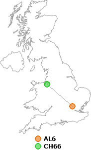 map showing distance between AL6 and CH66