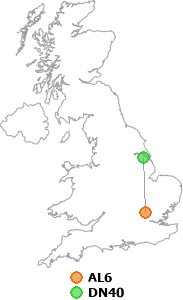 map showing distance between AL6 and DN40