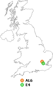 map showing distance between AL6 and E4