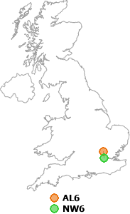 map showing distance between AL6 and NW6