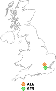 map showing distance between AL6 and SE5