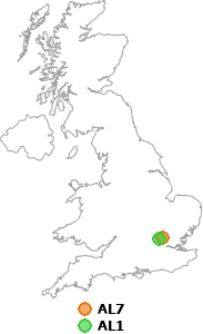 map showing distance between AL7 and AL1