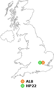 map showing distance between AL8 and HP22