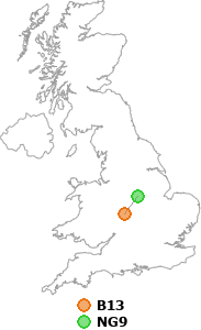 map showing distance between B13 and NG9