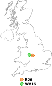 map showing distance between B26 and WV16