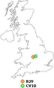 map showing distance between B29 and CV10