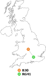 map showing distance between B30 and RG41
