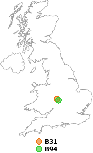 map showing distance between B31 and B94