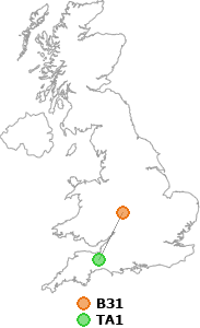 map showing distance between B31 and TA1