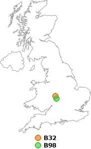 map showing distance between B32 and B98