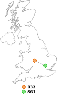 map showing distance between B32 and SG1