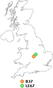 map showing distance between B37 and LE67