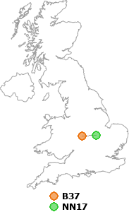 map showing distance between B37 and NN17