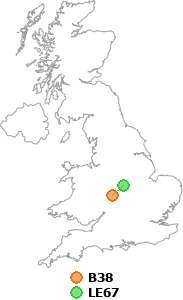 map showing distance between B38 and LE67