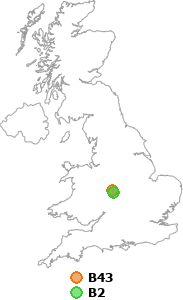 map showing distance between B43 and B2