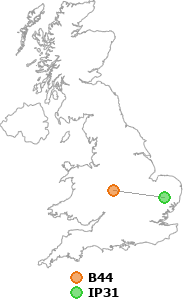 map showing distance between B44 and IP31