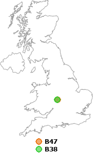 map showing distance between B47 and B38